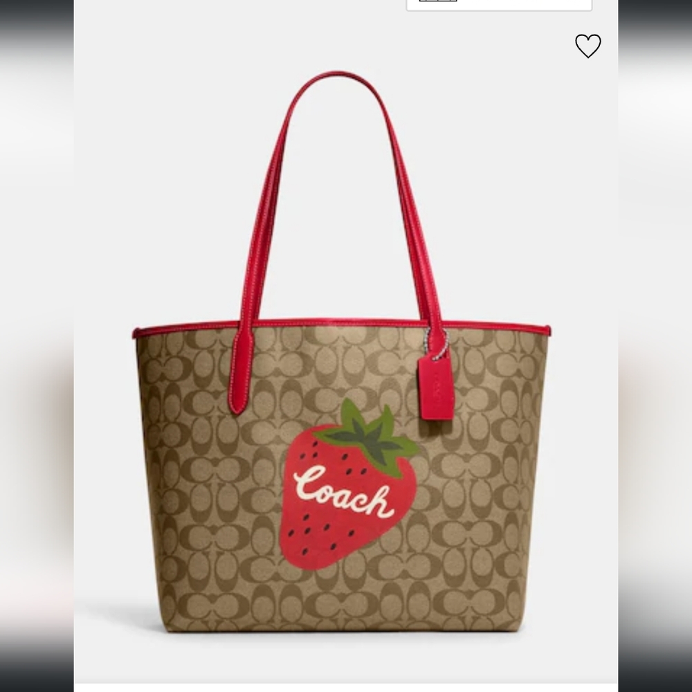 Coach City Tote In Signature Canvas With Wild Strawberry